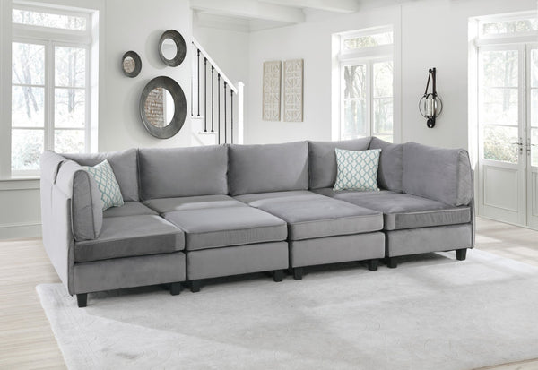 English Elm Simona 8 Piece Velvet Modular Sectional with Pocket Coil Support for Large Living Rooms B061S00216
