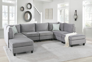 English Elm Simona 8 Piece Velvet Modular Sectional with Pocket Coil Support for Large Living Rooms B061S00216