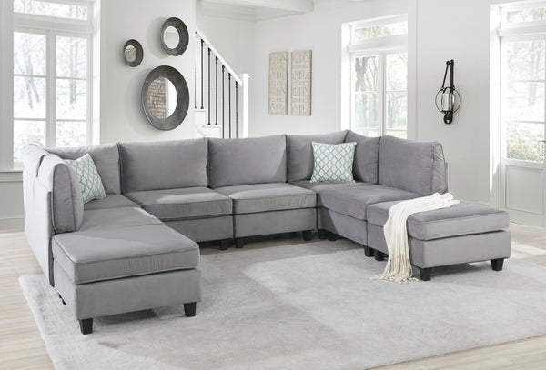 English Elm Simona 8 Piece Velvet Modular Sectional with Pocket Coil Support for Large Living Rooms B061S00216