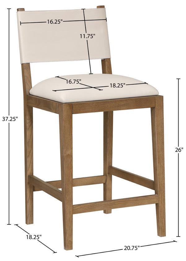 Meridian Furniture Avon Vegan Leather Counterstool with Walnut Ash Frame for Kitchen Island Seating 88019Beige-C