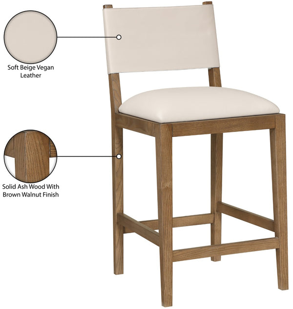 Meridian Furniture Avon Vegan Leather Counterstool with Walnut Ash Frame for Kitchen Island Seating 88019Beige-C