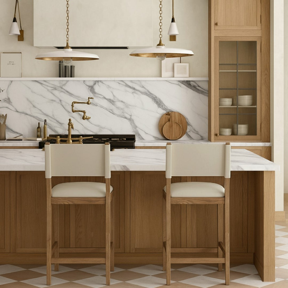 Meridian Furniture Avon Vegan Leather Counterstool with Walnut Ash Frame for Kitchen Island Seating 88019Beige-C