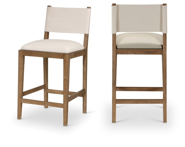 Meridian Furniture Avon Vegan Leather Counterstool with Walnut Ash Frame for Kitchen Island Seating 88019Beige-C