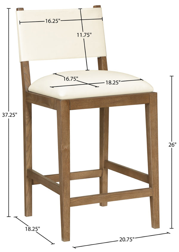 Meridian Furniture Avon Vegan Leather Counter Stool with Solid Ash Frame for Kitchen Islands 88019Cream-C
