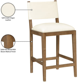 Meridian Furniture Avon Vegan Leather Counter Stool with Solid Ash Frame for Kitchen Islands 88019Cream-C