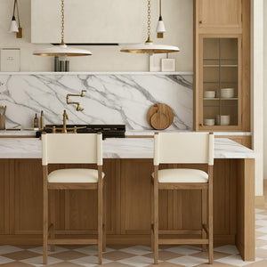 Meridian Furniture Avon Vegan Leather Counter Stool with Solid Ash Frame for Kitchen Islands 88019Cream-C