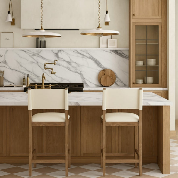 Meridian Furniture Avon Vegan Leather Counter Stool with Solid Ash Frame for Kitchen Islands 88019Cream-C