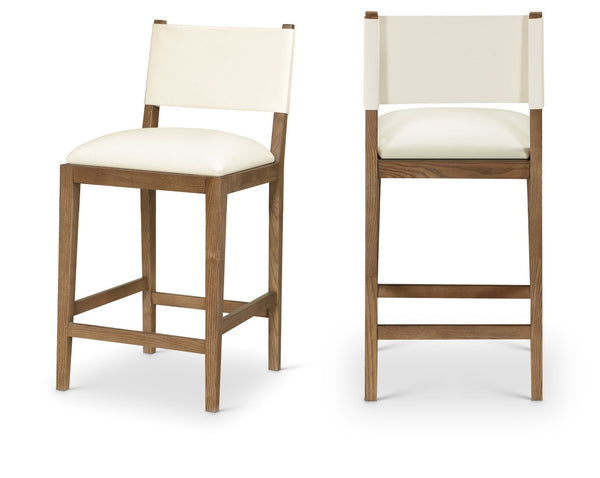 Meridian Furniture Avon Vegan Leather Counter Stool with Solid Ash Frame for Kitchen Islands 88019Cream-C