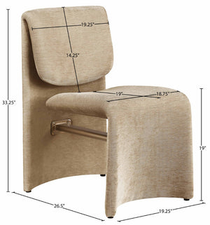 Meridian Furniture Slique Sculptural Upholstered Dining Chair with Brushed Brass Iron Frame for Modern Rooms Beige 88020Beige-C