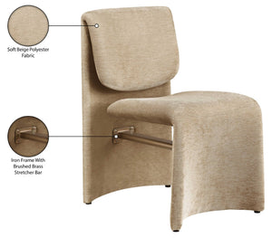 Meridian Furniture Slique Sculptural Upholstered Dining Chair with Brushed Brass Iron Frame for Modern Rooms Beige 88020Beige-C