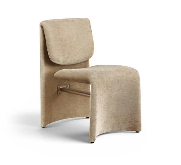 Meridian Furniture Slique Sculptural Upholstered Dining Chair with Brushed Brass Iron Frame for Modern Rooms Beige 88020Beige-C