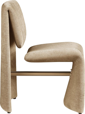 Meridian Furniture Slique Sculptural Upholstered Dining Chair with Brushed Brass Iron Frame for Modern Rooms Beige 88020Beige-C