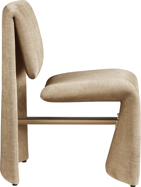 Meridian Furniture Slique Sculptural Upholstered Dining Chair with Brushed Brass Iron Frame for Modern Rooms Beige 88020Beige-C