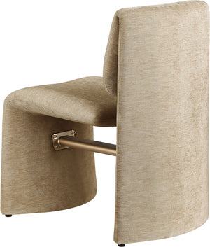 Meridian Furniture Slique Sculptural Upholstered Dining Chair with Brushed Brass Iron Frame for Modern Rooms Beige 88020Beige-C