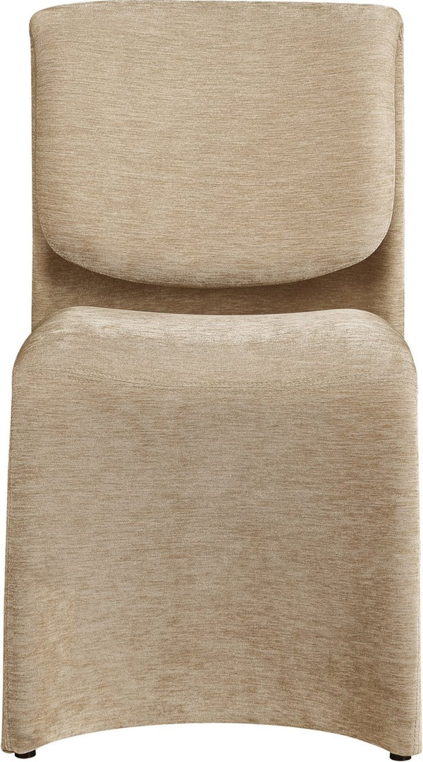 Meridian Furniture Slique Sculptural Upholstered Dining Chair with Brushed Brass Iron Frame for Modern Rooms Beige 88020Beige-C