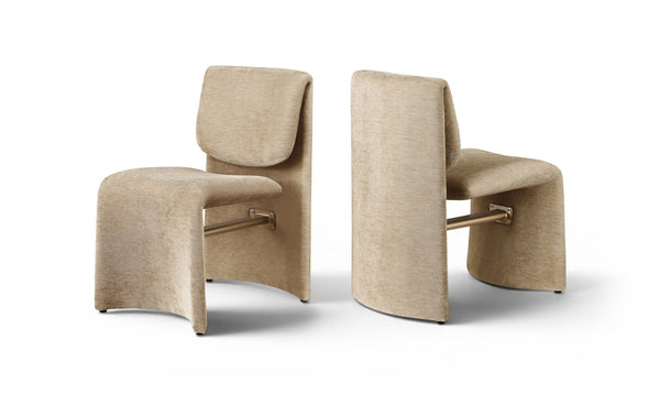 Meridian Furniture Slique Sculptural Upholstered Dining Chair with Brushed Brass Iron Frame for Modern Rooms Beige 88020Beige-C