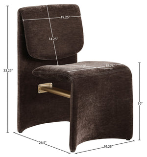 Meridian Furniture Slique Sculptural Upholstered Dining Chair with Brushed Brass Iron Frame for Modern Rooms Brown 88020Brown-C