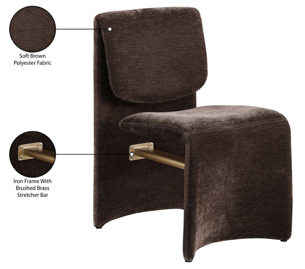 Meridian Furniture Slique Sculptural Upholstered Dining Chair with Brushed Brass Iron Frame for Modern Rooms Brown 88020Brown-C