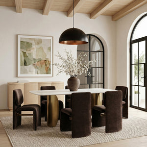 Meridian Furniture Slique Sculptural Upholstered Dining Chair with Brushed Brass Iron Frame for Modern Rooms Brown 88020Brown-C