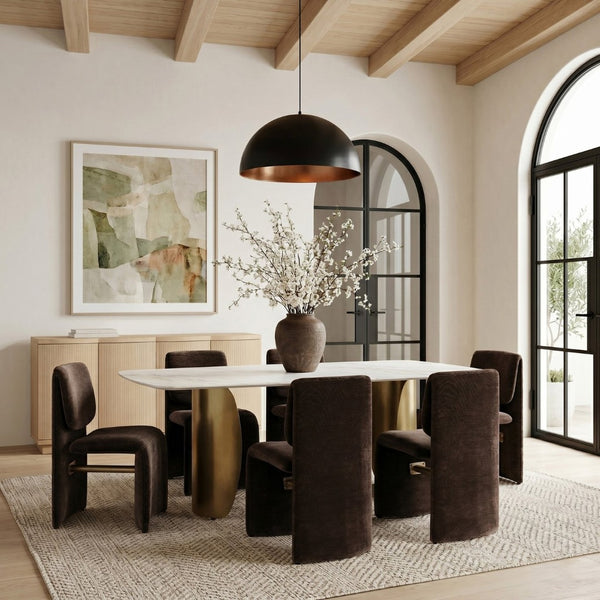 Meridian Furniture Slique Sculptural Upholstered Dining Chair with Brushed Brass Iron Frame for Modern Rooms Brown 88020Brown-C