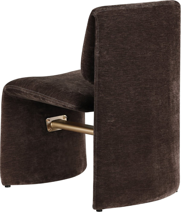Meridian Furniture Slique Sculptural Upholstered Dining Chair with Brushed Brass Iron Frame for Modern Rooms Brown 88020Brown-C