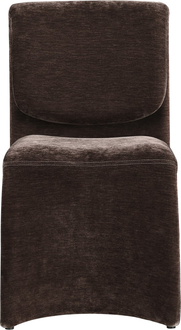 Meridian Furniture Slique Sculptural Upholstered Dining Chair with Brushed Brass Iron Frame for Modern Rooms Brown 88020Brown-C