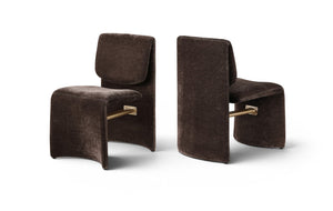 Meridian Furniture Slique Sculptural Upholstered Dining Chair with Brushed Brass Iron Frame for Modern Rooms Brown 88020Brown-C