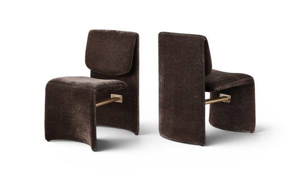 Meridian Furniture Slique Sculptural Upholstered Dining Chair with Brushed Brass Iron Frame for Modern Rooms Brown 88020Brown-C