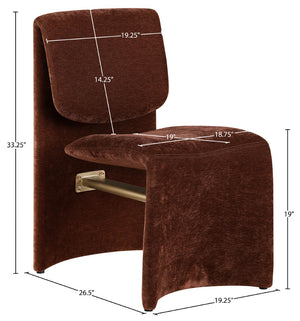 Meridian Furniture Slique Sculptural Upholstered Dining Chair with Brushed Brass Iron Frame for Modern Rooms Burgundy 88020Burg-C