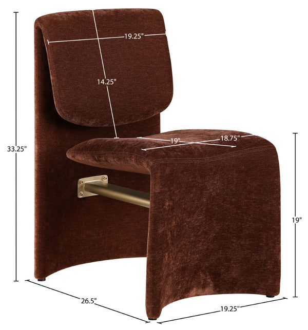 Meridian Furniture Slique Sculptural Upholstered Dining Chair with Brushed Brass Iron Frame for Modern Rooms Burgundy 88020Burg-C