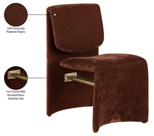 Meridian Furniture Slique Sculptural Upholstered Dining Chair with Brushed Brass Iron Frame for Modern Rooms Burgundy 88020Burg-C