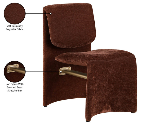 Meridian Furniture Slique Sculptural Upholstered Dining Chair with Brushed Brass Iron Frame for Modern Rooms Burgundy 88020Burg-C