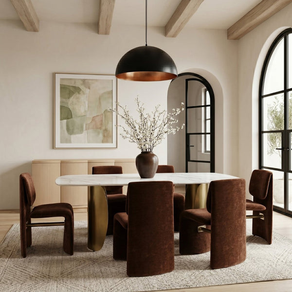 Meridian Furniture Slique Sculptural Upholstered Dining Chair with Brushed Brass Iron Frame for Modern Rooms Burgundy 88020Burg-C