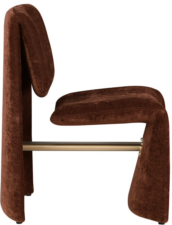 Meridian Furniture Slique Sculptural Upholstered Dining Chair with Brushed Brass Iron Frame for Modern Rooms Burgundy 88020Burg-C