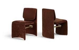 Meridian Furniture Slique Sculptural Upholstered Dining Chair with Brushed Brass Iron Frame for Modern Rooms Burgundy 88020Burg-C