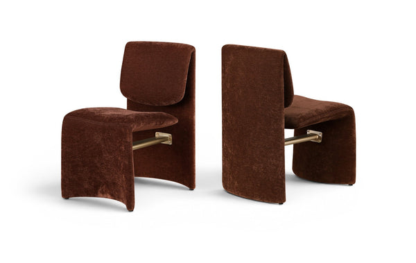 Meridian Furniture Slique Sculptural Upholstered Dining Chair with Brushed Brass Iron Frame for Modern Rooms Burgundy 88020Burg-C