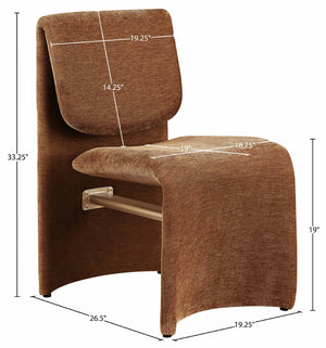 Meridian Furniture Slique Sculptural Upholstered Dining Chair with Brushed Brass Iron Frame for Modern Rooms Cognac 88020Cognac-C