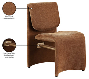 Meridian Furniture Slique Sculptural Upholstered Dining Chair with Brushed Brass Iron Frame for Modern Rooms Cognac 88020Cognac-C