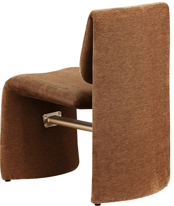 Meridian Furniture Slique Sculptural Upholstered Dining Chair with Brushed Brass Iron Frame for Modern Rooms Cognac 88020Cognac-C