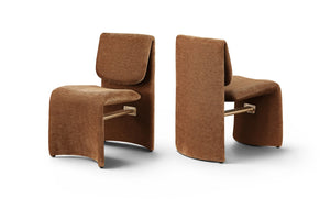 Meridian Furniture Slique Sculptural Upholstered Dining Chair with Brushed Brass Iron Frame for Modern Rooms Cognac 88020Cognac-C