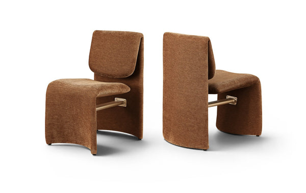 Meridian Furniture Slique Sculptural Upholstered Dining Chair with Brushed Brass Iron Frame for Modern Rooms Cognac 88020Cognac-C