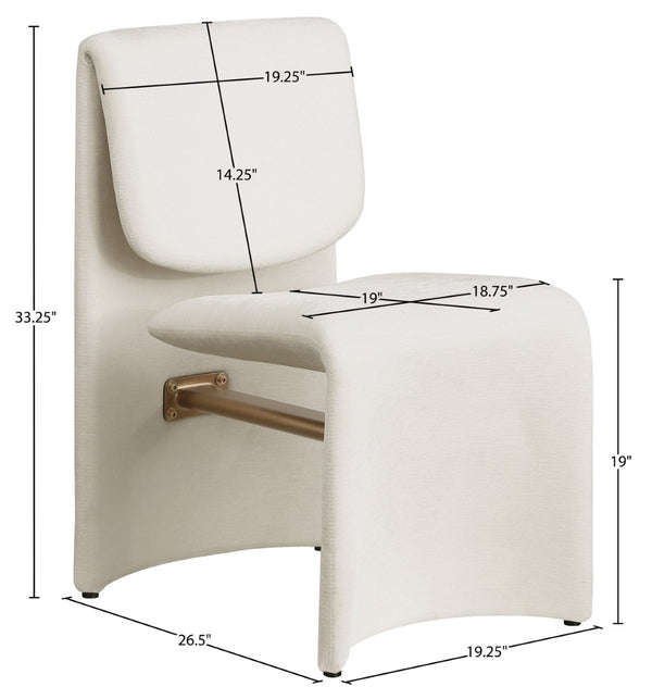 Meridian Furniture Slique Sculptural Upholstered Dining Chair with Brushed Brass Iron Frame for Modern Rooms Cream 88020Cream-C