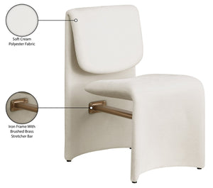 Meridian Furniture Slique Sculptural Upholstered Dining Chair with Brushed Brass Iron Frame for Modern Rooms Cream 88020Cream-C