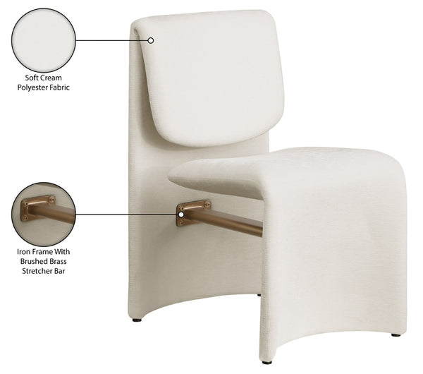 Meridian Furniture Slique Sculptural Upholstered Dining Chair with Brushed Brass Iron Frame for Modern Rooms Cream 88020Cream-C