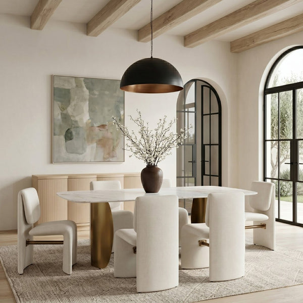 Meridian Furniture Slique Sculptural Upholstered Dining Chair with Brushed Brass Iron Frame for Modern Rooms Cream 88020Cream-C