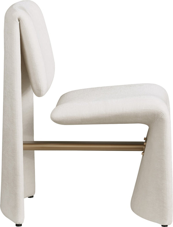 Meridian Furniture Slique Sculptural Upholstered Dining Chair with Brushed Brass Iron Frame for Modern Rooms Cream 88020Cream-C