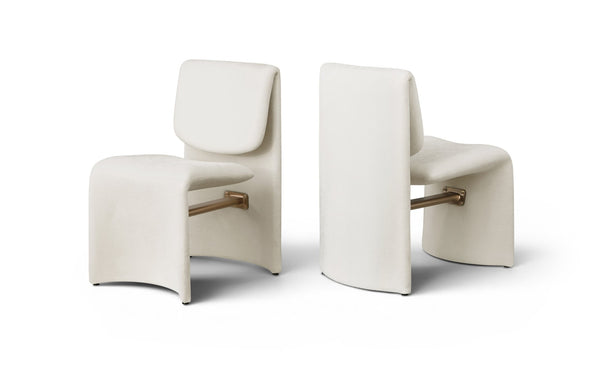 Meridian Furniture Slique Sculptural Upholstered Dining Chair with Brushed Brass Iron Frame for Modern Rooms Cream 88020Cream-C