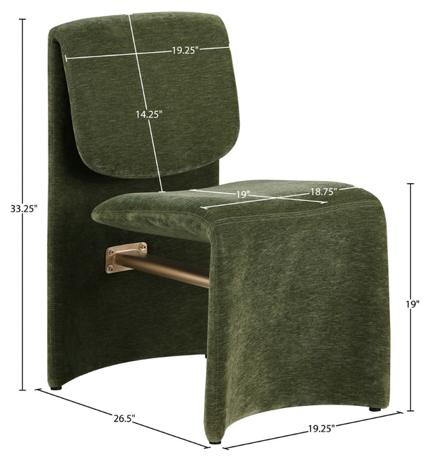 Meridian Furniture Slique Sculptural Upholstered Dining Chair with Brushed Brass Iron Frame for Modern Rooms Green 88020Green-C
