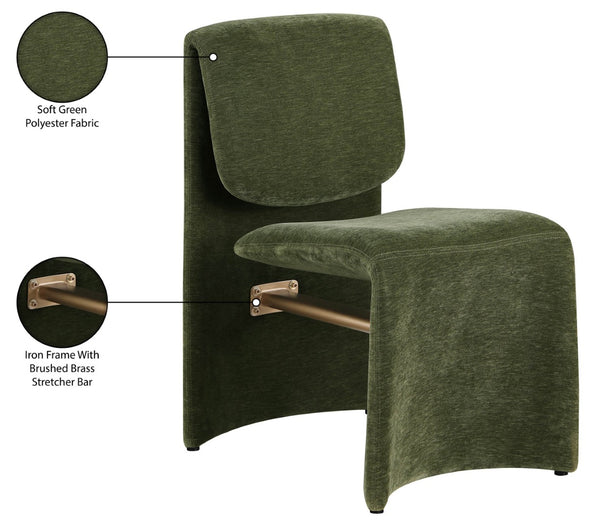 Meridian Furniture Slique Sculptural Upholstered Dining Chair with Brushed Brass Iron Frame for Modern Rooms Green 88020Green-C