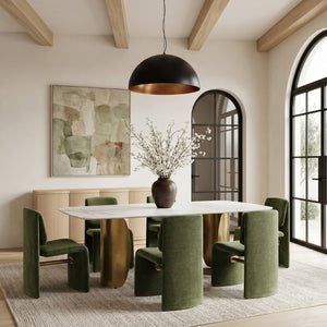 Meridian Furniture Slique Sculptural Upholstered Dining Chair with Brushed Brass Iron Frame for Modern Rooms Green 88020Green-C